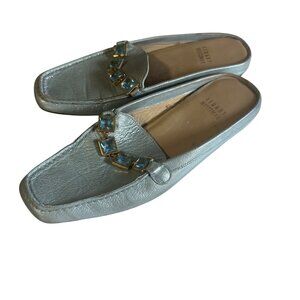 Stuart Weitzman blue iridescent slip on mules with rhinestones size 5M